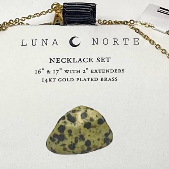 Luna Norte Dalmatian Jasper Gold Necklace Gift Set 16" 17" NWT - Picture 5 of 7
